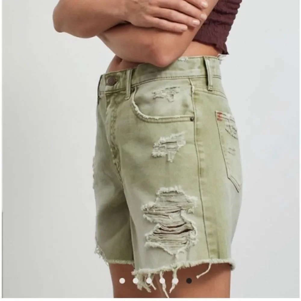 NWT BDG Urban Outfitters Jean Shorts Womens 26 Green Dropped High Waist Destroy